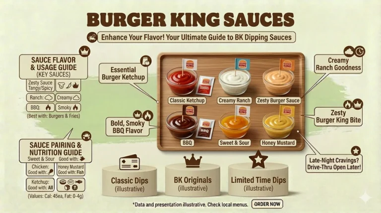 A professional layout of open fast-food dipping sauce cups filled with barbecue, honey mustard, and buffalo sauce next to crisp chicken pieces.
